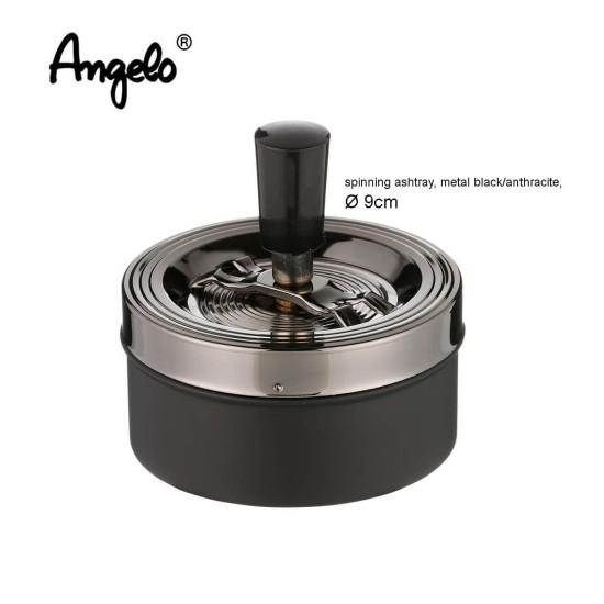 400024 Angelo Spin Σταχτοδοχείο 9εκ. Μαύρο/Ασημί