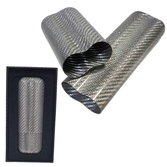 4036-SILVER Πουροθήκη Carbon Fiber 2 Θέσεων Ασημί
