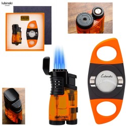 LB-80014-Orange Lubinski Σετ Πορτοκαλί Με Αναπτήρα 3xJet Με Punch Και Γκιλοτίνα Κόφτη