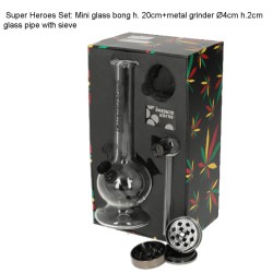 340235 Σετ Γυάλινο Bong 20εκ Με Μεταλλικό Grinder 4εκ. & Γυάλινη Πίπα