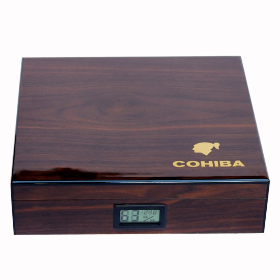 1487-W-COH  Υγραντήρας 25 πούρων Cohiba logo Καφέ