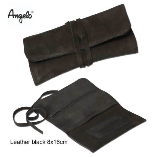 861690 Angelo Καστόρινη Καπνοθήκη Μαύρη με Κορδόνι 16cm