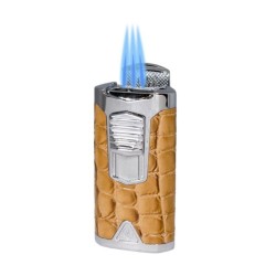 RP-3246769 Rocky Patel Statesman Αναπτήρας 3xJet Ασημί-Μπεζ Δέρμα Με Punch