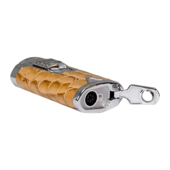 RP-3246769 Rocky Patel Statesman Αναπτήρας 3xJet Ασημί-Μπεζ Δέρμα Με Punch