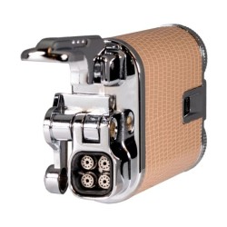 RP-3276650 Rocky Patel Davenport Αναπτήρας 4xJet Ασημί-Ταμπά Δέρμα & Punch
