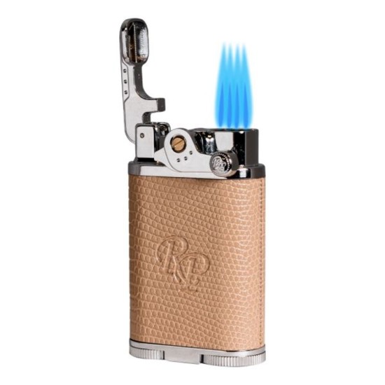RP-3276650 Rocky Patel Davenport Αναπτήρας 4xJet Ασημί-Ταμπά Δέρμα & Punch