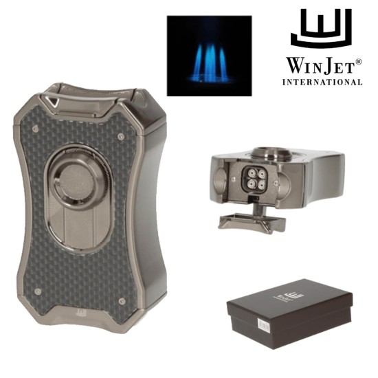 310042 Winjet Αναπτήρας Πούρου 4xJet Grey Carbon Με Punch