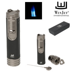 310080 Winjet Αναπτήρας Πούρου 3xJet Μαυρος-Γκρι Με Punch 7mm, Βάση & Εργαλείο Διάτρησης