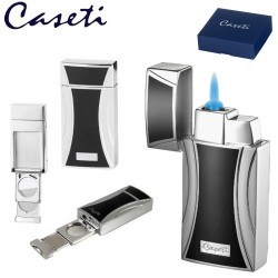 281060 Caseti Αναπτήρας Chamonix 1x Jet Μαύρος/Ασημί Με Κόφτη